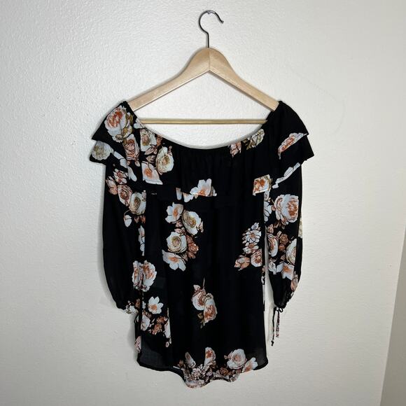 Jella C Black Floral Blouse Medium - Picture 5 of 9